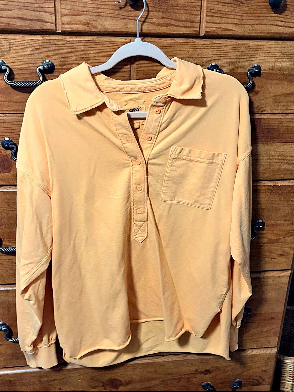 Aerie Long Sleeve Button Front Top in Orange